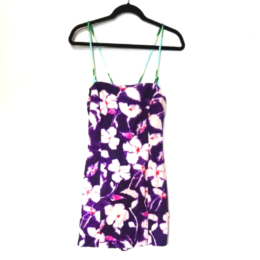 Zara Floral Linen Blend Purple Bodycon Mini Dress Size Large - Picture 10 of 10